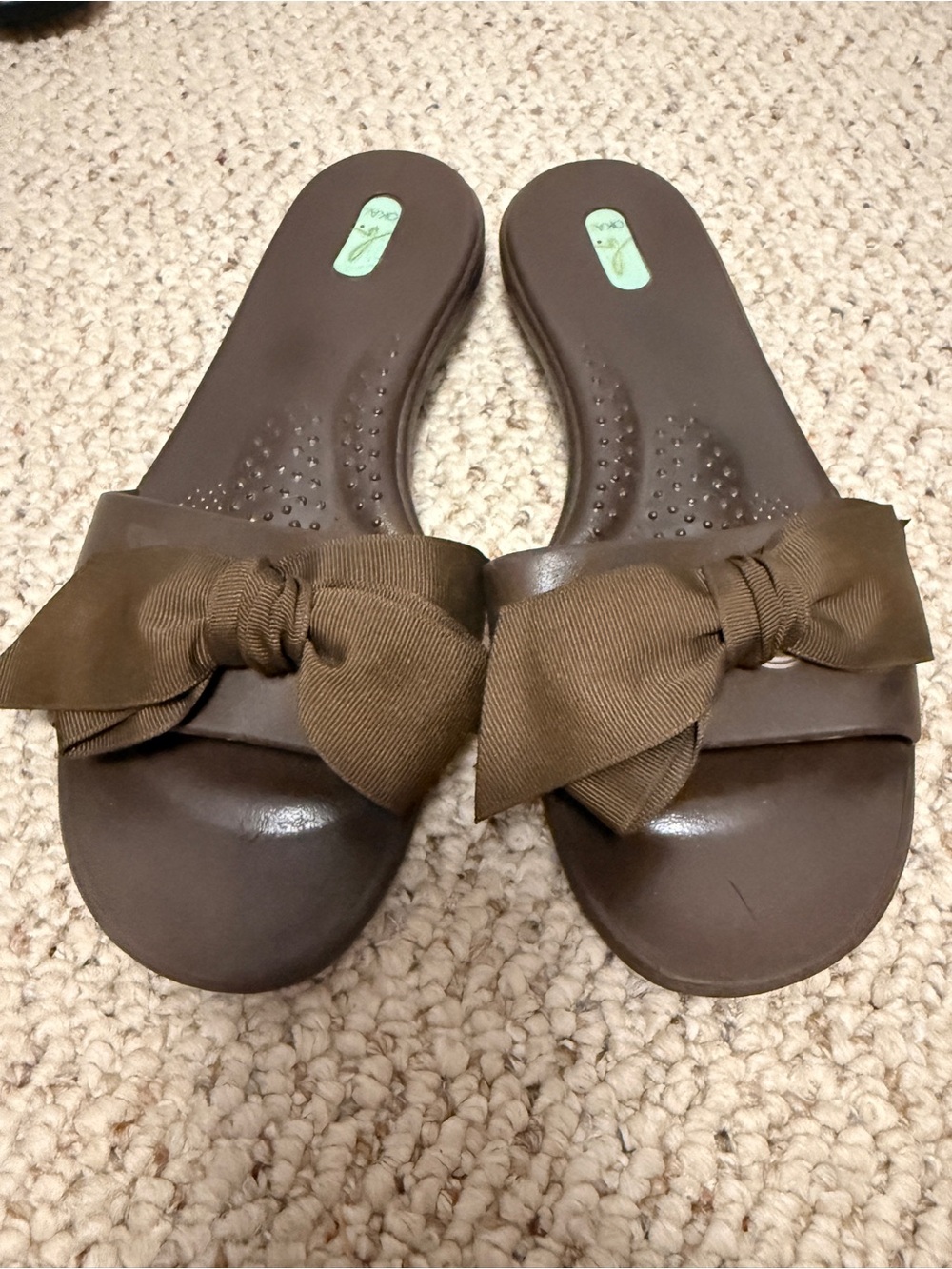 Oka-B Ashley Bow‎ Slide Sandals Brown Comfort Shoes M/L